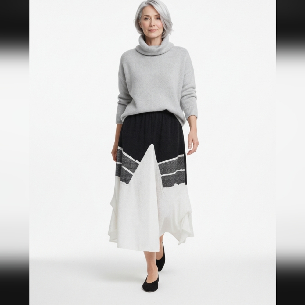 Khangura Lagenlook Contemporary Art to Wear Textured Cotton Maxi Skirt L (B28)